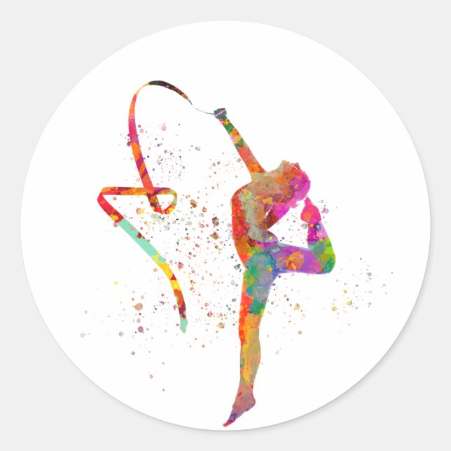 Rhythmic gymnastics in watercolor classic round sticker (Front)