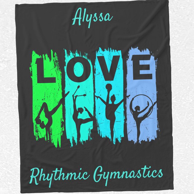 Rhythmic Gymnastics Love in Green and Aqua  Fleece Blanket (Creator Uploaded)