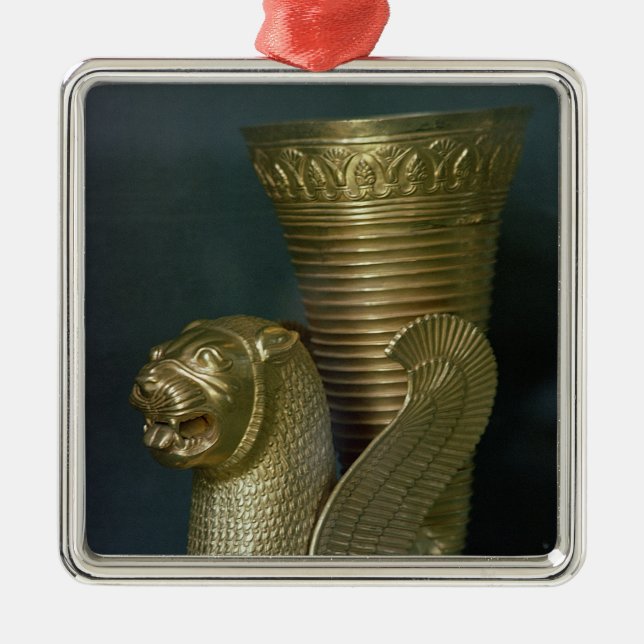 Rhyton in the shape of a seated lion-monster metal ornament (Front)