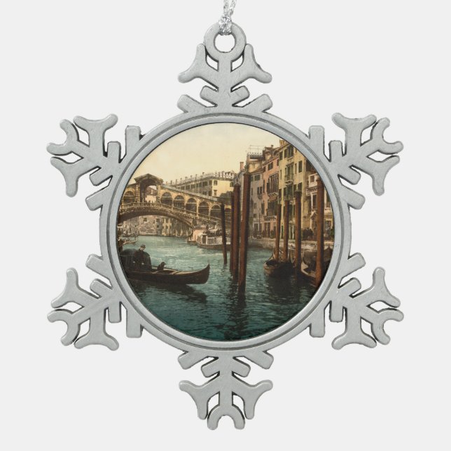 Rialto Bridge I, Venice, Italy Snowflake Pewter Christmas Ornament (Front)