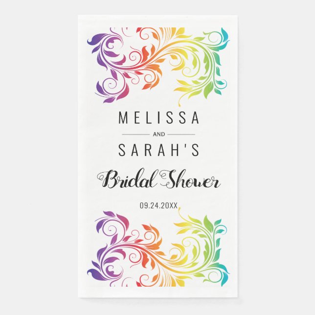 Rianbow colors scroll leaf lesbian bridal shower   napkin (Front)