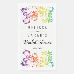Rianbow colours scroll leaf lesbian bridal shower napkin