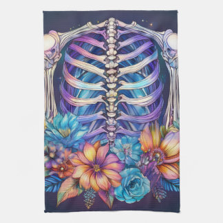 Rib cage and flowers design kitchen towel