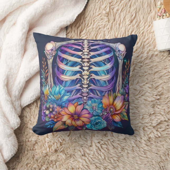 Rib cage and flowers design throw pillow (Blanket)