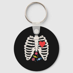 Rib Cage Candy Heart Funny Xray Halloween Kids Boy Keychain