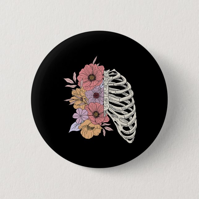 Rib Cage Flower Easy Halloween Costume  2 Inch Round Button (Front)
