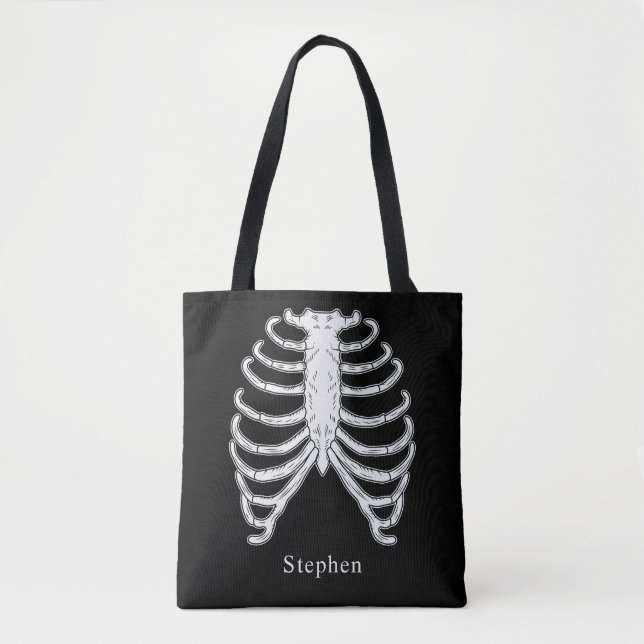 Rib Cage Skeleton Bones And Custom Name Halloween Tote Bag (Front)