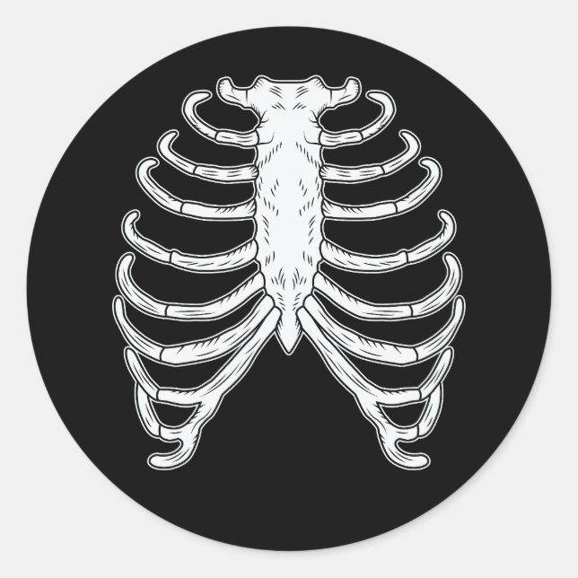 Rib Cage Skeleton Bones Halloween Black And White Classic Round Sticker (Front)