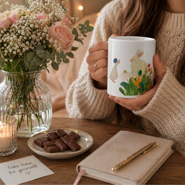 Ribbat and duck mack an conversation  & flower,  large coffee mug (Creator Uploaded)