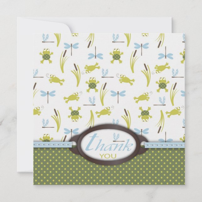 Ribbit Frog and Dragonfly Thank You Card (Front)