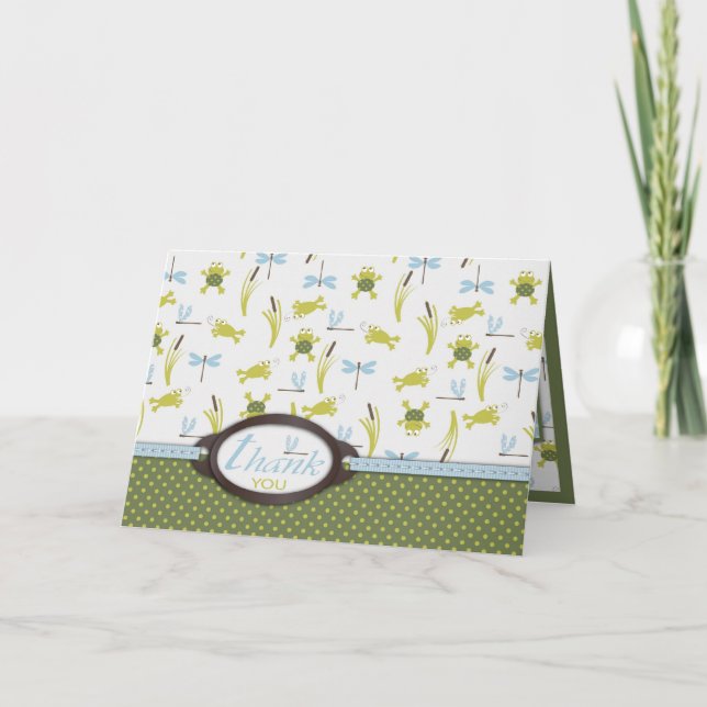 Ribbit Frog and Dragonfly Thank You Card (Front)