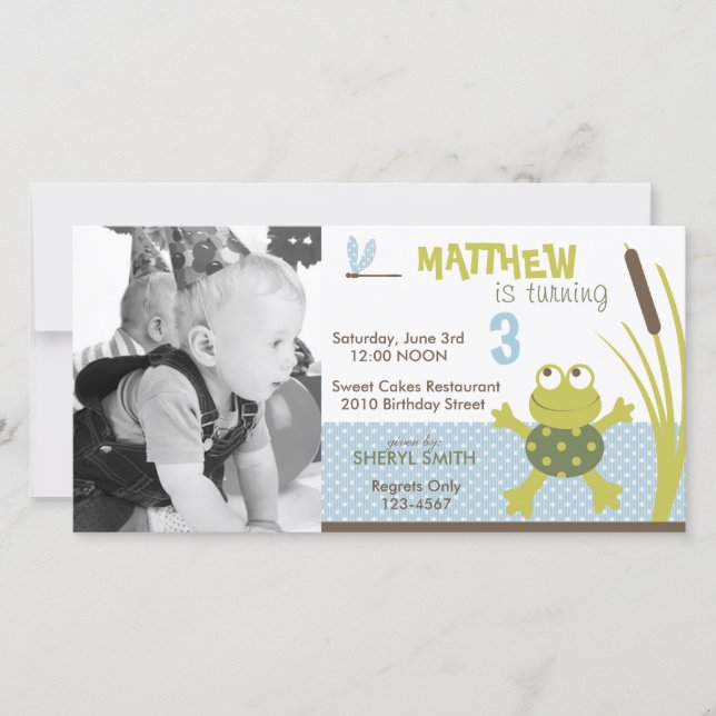 Ribbit Swimming Frog Birthday Invitation PC (Front)