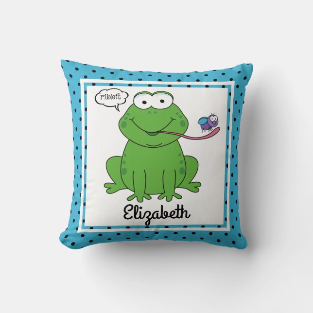 Ribbit the Frog, Cute Kid's Personalized w Name Throw Pillow (Front)