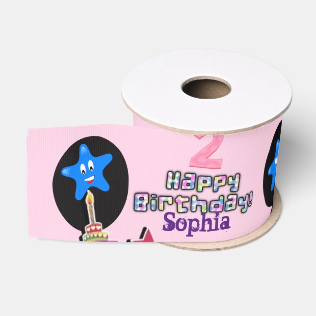 Ribbon, #2 Birthday Ribbon, Happy 2nd Birthday Grosgrain Ribbon (Spool)