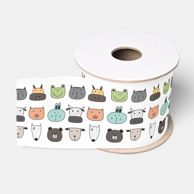 Ribbon 3" Width - Animal Faces Grosgrain Ribbon (Spool)