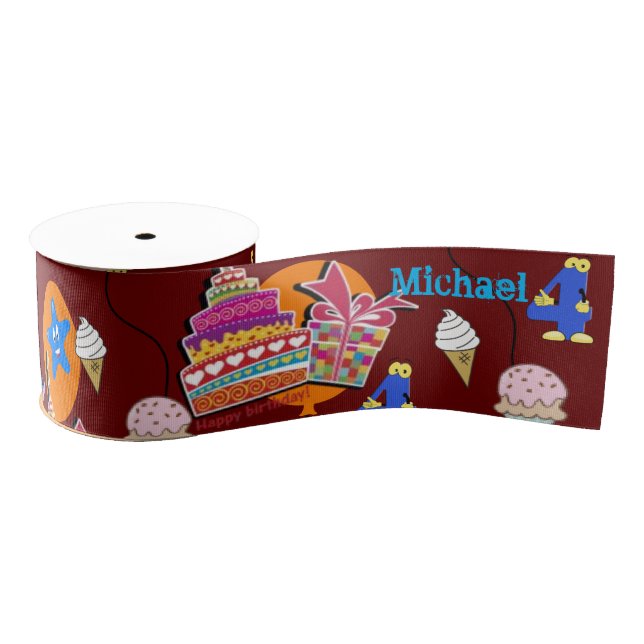 Ribbon, #4 Birthday Ribbon, Happy 4th Birthday Grosgrain Ribbon (Spool)