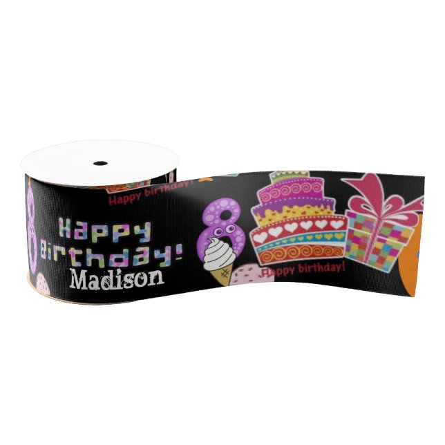 Ribbon, #8 Happy 8th Birthday Ribbon Grosgrain Ribbon (Spool)
