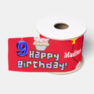 Ribbon, 9 Happy 9th Birthday Ribbon Grosgrain Ribbon