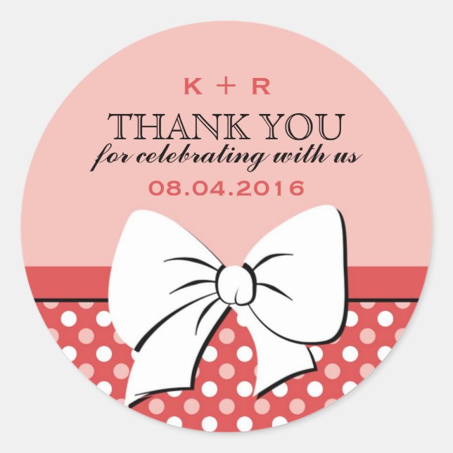 Ribbon and Bow Polka Dots Wedding Stickers (Front)