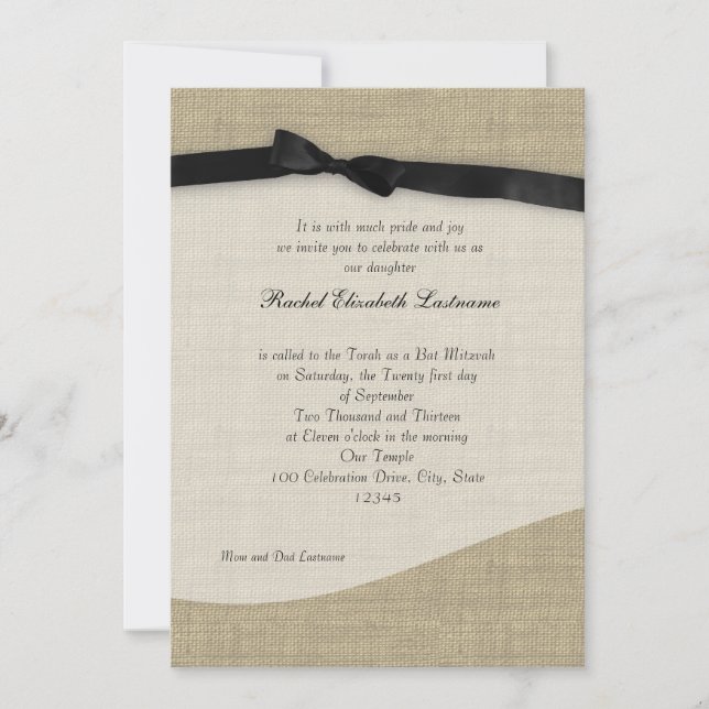 Ribbon and Burlap Bat Mitzvah Invitation (Front)