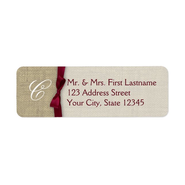 Ribbon and Burlap Cranberry Monogram (Front)
