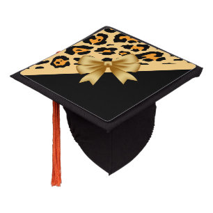 Ribbon and Leopard Print Graduation Cap Topper