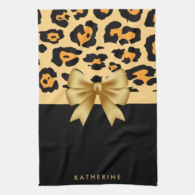 Ribbon and Leopard Print Kitchen Towel (Vertical)