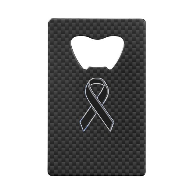 Ribbon Awareness Black Carbon Fiber Wallet Bottle Opener (Front)