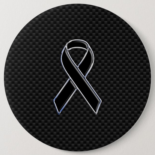 Ribbon Awareness Black Carbon Fibre 6 Inch Round Button (Front)