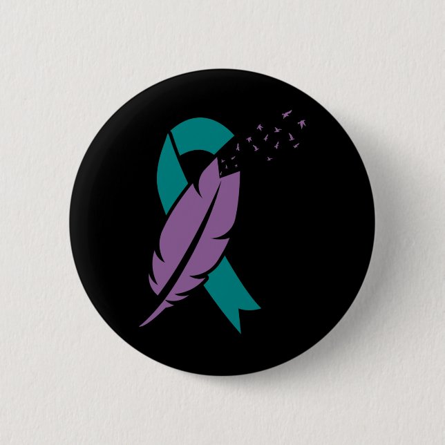 Ribbon Birds Feather Suicide Awareness Mental Heal 2 Inch Round Button (Front)