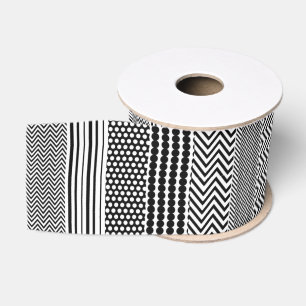 Ribbon - Black and White Mixed Pattern Designs Grosgrain Ribbon