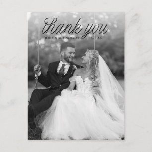Ribbon Black Script Top Minimalist Wedding Photo  Postcard