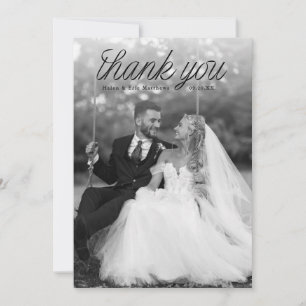 Ribbon Black Script Top Minimalist Wedding Photo  Thank You Card