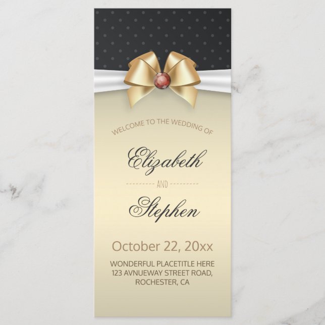 Ribbon blanc et or Programme de mariage au diamant (Devant)