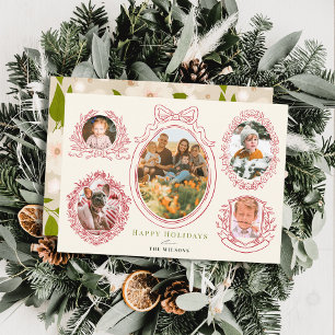Ribbon & Botanical Frames 5 Photo Christmas Card
