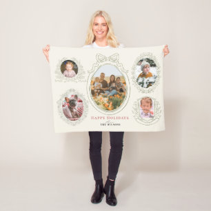 Ribbon & Botanical Frames 5 Photo Christmas Fleece Blanket