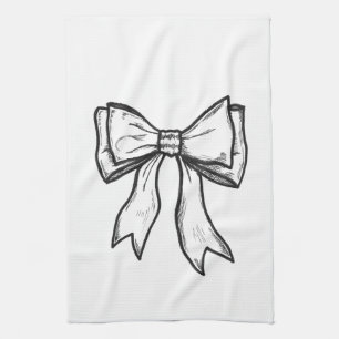 Ribbon bow black and white drawing kitchen towel