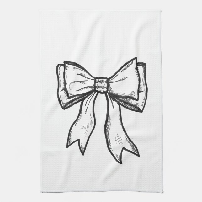 Ribbon bow black and white drawing kitchen towel (Vertical)