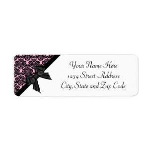 Ribbon Bow Black Light Pink Damask