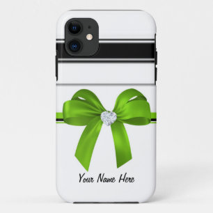 Ribbon Bow & Bling Heart Diamond [green]-iphone4 iPhone 11 Case