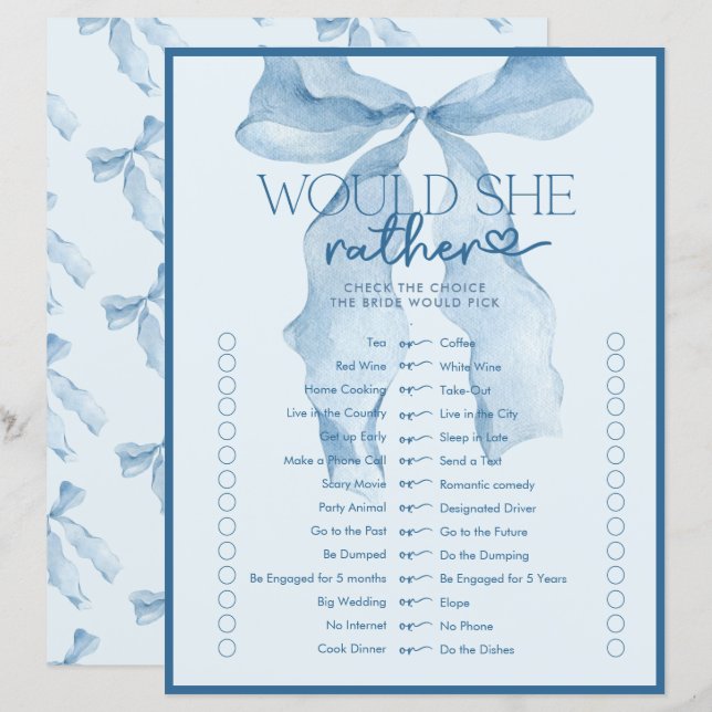 Ribbon Bow | Bridal Shower Game (Front/Back)