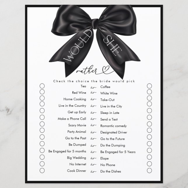 Ribbon Bow | Bridal Shower Game (Front)