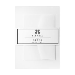 Ribbon Bow Classical Black & White Wedding Invitation Belly Band