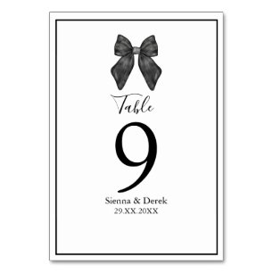Ribbon Bow Classical Black & White Wedding Table Number