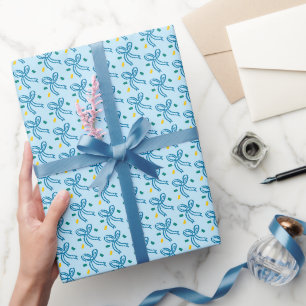 Ribbon Bow Doodle CHRISTMAS HANUKKAH Holiday Blue Wrapping Paper