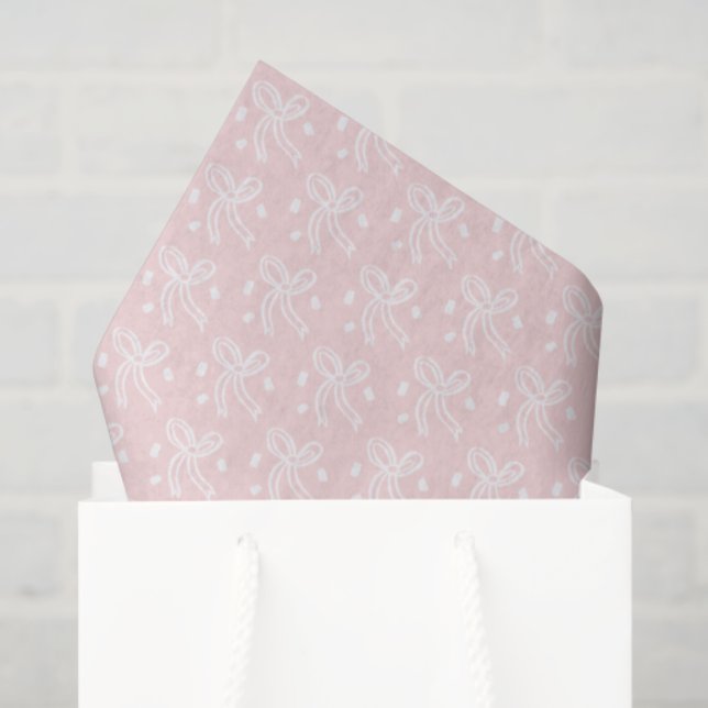 Ribbon Bow Doodle Delicate Holiday Pink White Tissue Paper (Gift Bag)