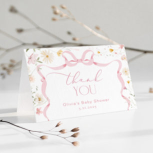  Ribbon Bow frame Floral Baby shower Thank you Card