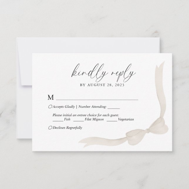 Ribbon Bow ivoire Beige Menu Choix Mariage RSVP (Devant)