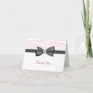 Ribbon Bow Pink Zebra Thank You Cards
