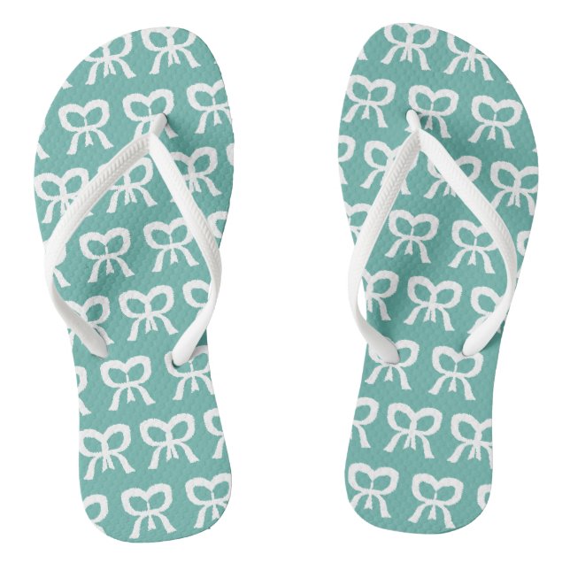 Ribbon Bow Turquoise Pattern Womens Flip Flops (Footbed)